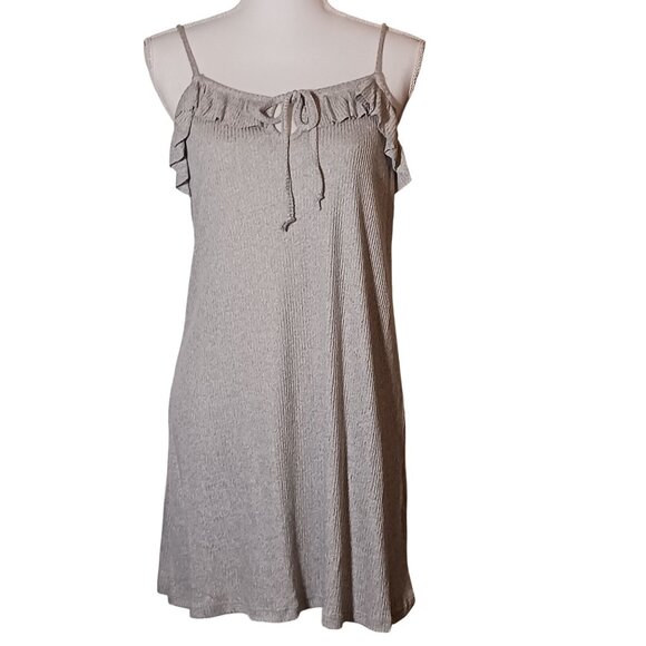 NEW Anthropologie‎ Maronie Light Gray Sleeveless Ruffle Tie Mini Dress S - Picture 1 of 11